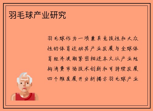 羽毛球产业研究
